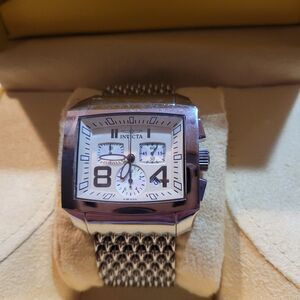 Invicta 3053 Mns Wt/svlr Chronograph New Battery works W/band Extender W/Orig Bx